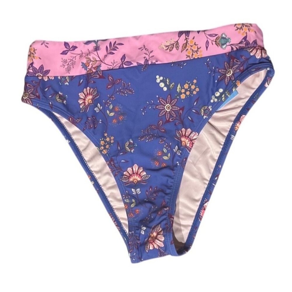 Cupshe Wild Day Flower Colorblock High-Rise Bikini Bottoms Size Medium